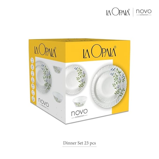 La Opala, Novo Collection, Opal Glass Dinner Set 23 pcs, Lush Greens, White