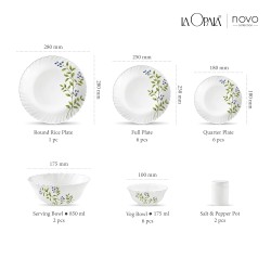 La Opala, Novo Collection, Opal Glass Dinner Set 23 pcs, Lush Greens, White