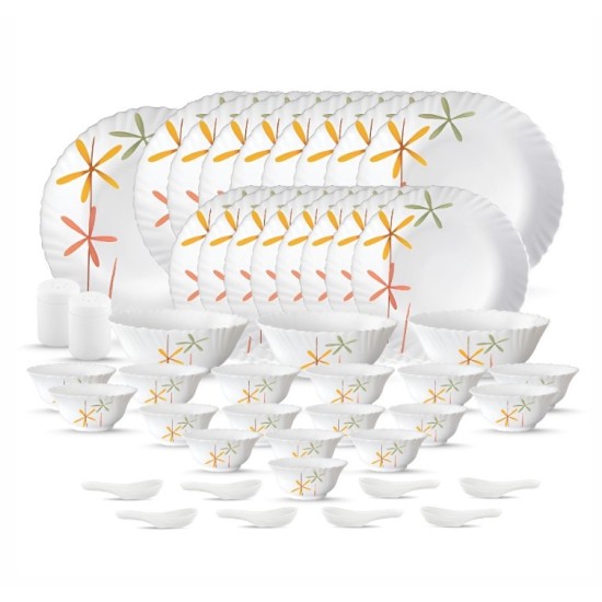 La Opala, Novo Collection, Opal Glass Dinner Set 46pcs, Autumn Flower, White