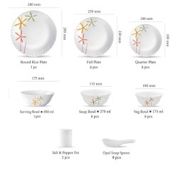 La Opala, Novo Collection, Opal Glass Dinner Set 46pcs, Autumn Flower, White