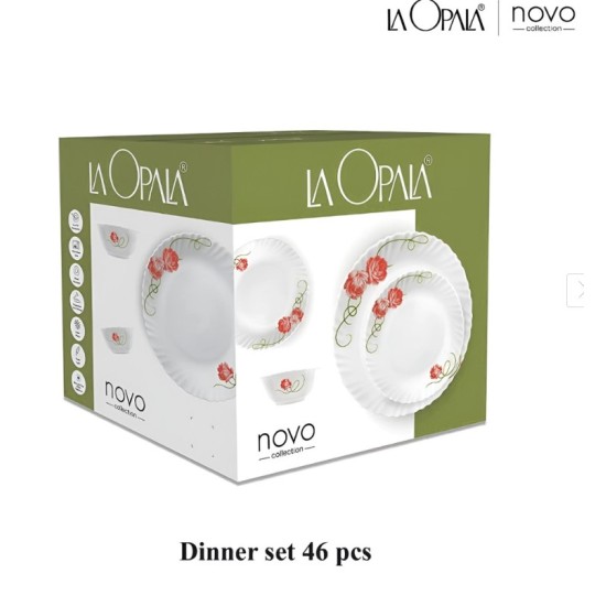 La Opala, Novo Collection, Opal Glass Dinner Set 46pcs, Autumn Flower, White