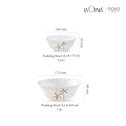 La Opala Novo Collection Opal Glass Crockery | Gift Set of 7 | Pudding Set 7 pcs Autumn Flower | Bowls for Desserts & Gifting | Microwave Safe | 100% Vegetarian | Extra Strong | Light & White