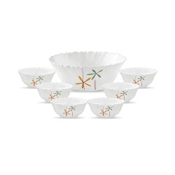 La Opala Novo Collection Opal Glass Crockery | Gift Set of 7 | Pudding Set 7 pcs Autumn Flower | Bowls for Desserts & Gifting | Microwave Safe | 100% Vegetarian | Extra Strong | Light & White