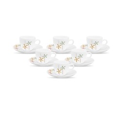 La Opala, Novo Collection Opal Glass Crockery | Cup & Saucer Lily, Set of 12 | Autumn Flower, 150 ml | for Tea & Coffee | Microwave Safe | 100% Vegetarian | Extra Strong | Super Light | Super White