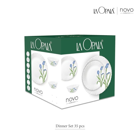 La Opala, Novo Collection, Opal Glass Dinner Set 35 pcs, Silken Charm, White