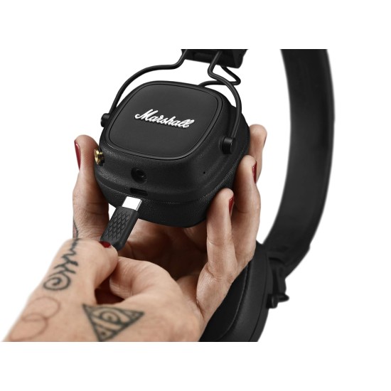 Marshall Major IV Wireless On-Ear Headphones with 80+ hours of Playtime, Multi-Dimensional Control Knob, Wireless Charging- Black