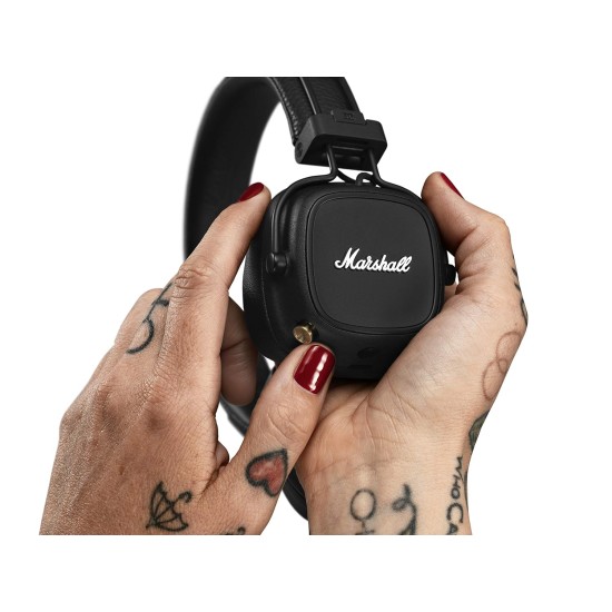 Marshall Major IV Wireless On-Ear Headphones with 80+ hours of Playtime, Multi-Dimensional Control Knob, Wireless Charging- Black