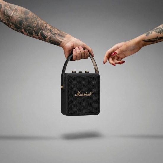 Marshall Stockwell II Portable Bluetooth Speaker with 20+ hours of portable playtime, (360° sound), Water-Resistant (IPX4) – Black & Brass.