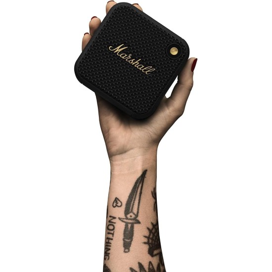 Marshall Willen Portable Bluetooth Speaker with 15+ hours of portable playtime, Dust & Waterproof (IP67) - Black & Brass.