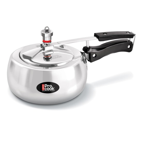 Milton Pro Cook Aluminium Curve Pressure Cooker With Inner Lid, Non Induction Bottom, 2 Litres, Silver | Hot Plate Safe | Flame Safe | Bakelite Handle