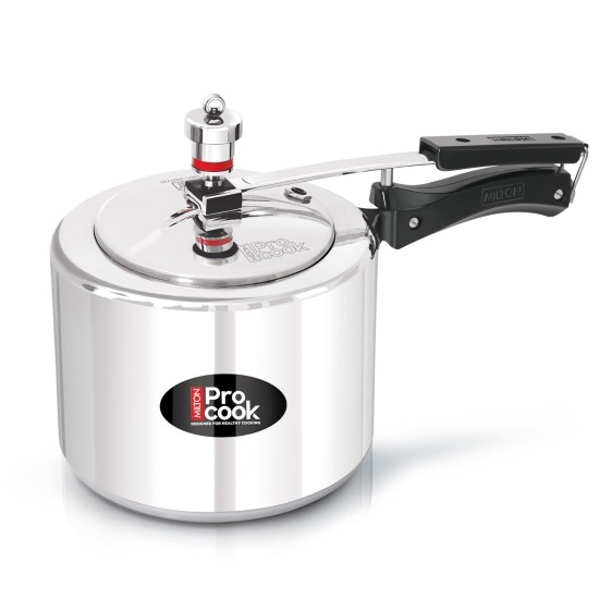 Milton Pro Cook Aluminium Induction Pressure Cooker With Inner Lid, 3 litre, Silver | Hot Plate Safe | Flame Safe