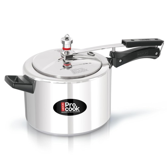 Milton Pro Cook Aluminium Induction Pressure Cooker With Inner Lid, 4 litre, Silver | Hot Plate Safe | Flame Safe