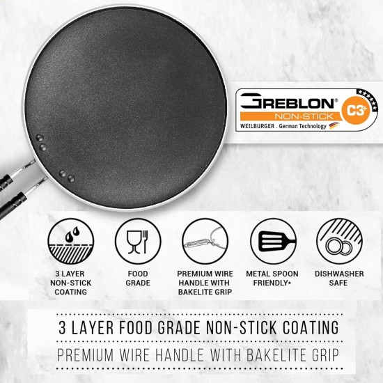 MILTON Pro cook Black Pearl Induction Non-Stick Flat Tawa, 27 cm, Grey| 1 Years Warranty