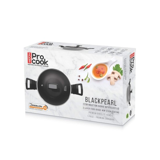 MILTON Pro cook Black Pearl Induction Kadhai, 22 cm / 2.1 Litre | 1 Years Warranty