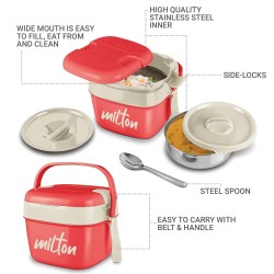 MILTON Cubic Big Tiffin Box, 1100 ml, Red (Stainless Steel)