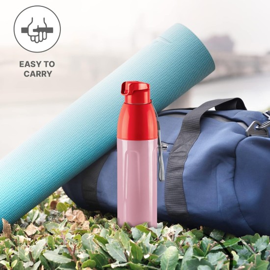 Milton Kool Convex 900 Insulated Inner Pet Water Bottle, 700 ml, Light Red | Easy to Carry | Leak Proof | School | Office | Gym | Hiking | Treking | Travel Bottle