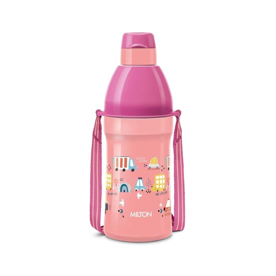 Milton Kool Joy 600 Plastic Insulated Water Bottle Sipper Lid with Straw for Kids, 600 ml, Pink | School | Picnic | Sipper Bottle | Leak Proof | Easy to Carry