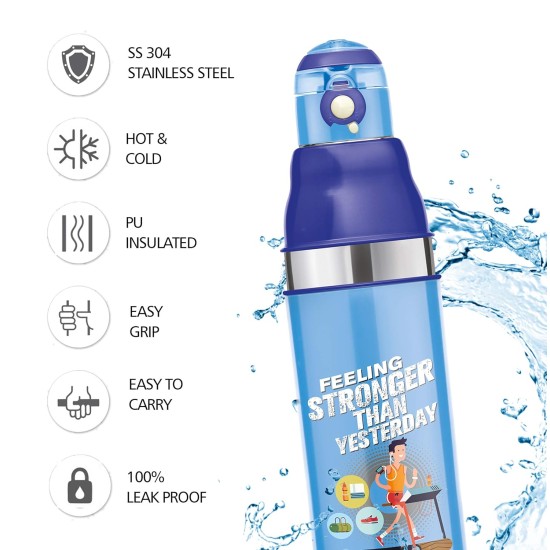 MILTON Kool Stunner 900 Insulated School Kids Bottle with Inner Steel, 660 ml, Blue