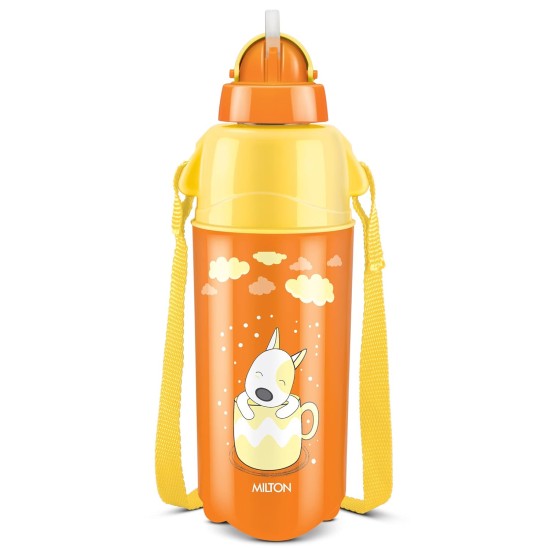 Milton Kool Trendy 500 Plastic Insulated Water Bottle with Straw for Kids, 490 ml, Orange | School Bottle | Picnic Bottle | Sipper Bottle | Leak Proof | BPA Free | Food Grade | Easy to Carry