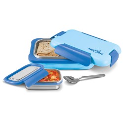 MILTON More Meal Large Steel Kids Lunch Box, Inner Stainless Steel Insulated Containers with Clip Lock Lid, 770ml & 175 ml, Airtight, Leakproof, for School & Picnic, Blue