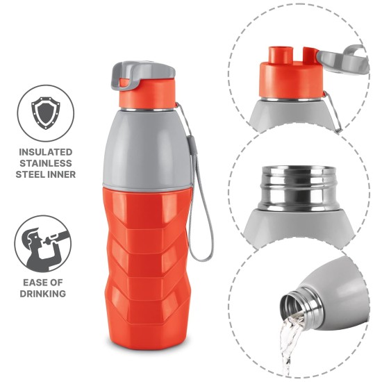  Milton Steel Racer 600 Inner Stainless Steel Insulated Water Bottle, 520 ml, Red | PU Insulated | Hot or Cold for Hours | Leak Proof | Easy Grip | Office | Gym | Hiking | Treking | Travel Bottle