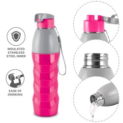  Milton Steel Racer 900 Inner Stainless Steel Insulated Water Bottle, 630 ml, Cherry Pink | PU Insulated | Hot or Cold for Hours | Leak Proof | Easy Grip | Office | Gym | Hiking | Treking | Travel