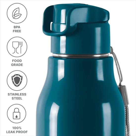  Milton Steel Sprint 600 Insulated Inner Stainless Steel Water Bottle, 510 ml, Blue | Hot or Cold | Easy Grip | Leak Proof | School | Office | Gym | Hiking | Treking | Travel Bottle