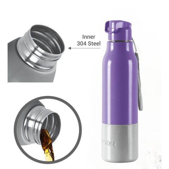  Milton Steel Sprint 900 Insulated Inner Stainless Steel Water Bottle, 630 ml, Purple | Hot or Cold | Easy Grip | Leak Proof | School | Office | Gym | Hiking | Treking | Travel Bottle