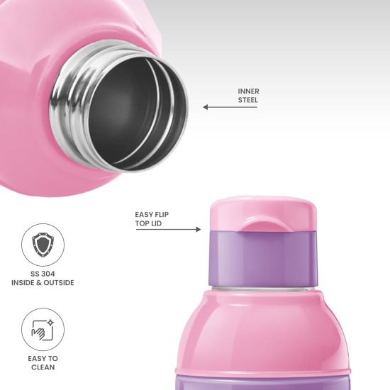 Milton Steel Barbie 900 Insulated Inner Stainless Steel Kids Water Bottle, 520 ml, Pink & Purple | PU Insulated | Hot & Cold | Easy to Carry | Leak Proof