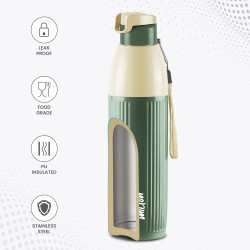 Milton Steel Sierra 900 Insulated Inner Stainless Steel Water Bottle, 1 Piece, 630 ml, Green| Easy Grip | Leak Proof | Hot or Cold | School | Office |Treking | Travel Bottle