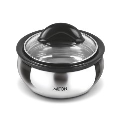 MILTON Clarion 2000 Stainless Steel Casserole with See Through Glass Lid, 1950 ml, Steel Plain