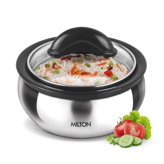 MILTON Clarion 2000 Stainless Steel Casserole with See Through Glass Lid, 1950 ml, Steel Plain