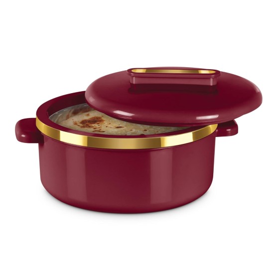 MILTON Curve 1500 Inner Stainless Steel Casserole, 1300 ml, Maroon | BPA Free | Food Grade | Easy to Carry | Easy to Store | Chapati | Roti | Curd Maker