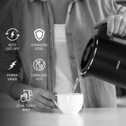 Milton Companion Electric Kettle 0.8L,1Pc,Black | Power Indicator | 1000 Watts | Double Walled | Auto Cut-off | Detachable 360 Degree Connector | Cool Tough Body | Cordless Pot