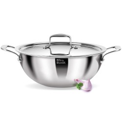 MILTON Pro cook Triply Deep Kadhai with Stainless Steel Lid, 24 cm, 3.6 litres, Silver | 3 Years Warranty | Dishwasher | Induction | Hot Plate | Flame Safe