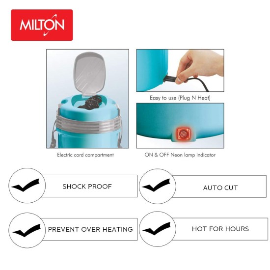 MILTON Electron Stainless Steel Tiffin Box Set, 360ml/158mm, Set of 4, Blue