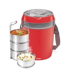 MILTON Euroline Futron Stainless Steel Electric Lunch Box, 4 Containers, Red