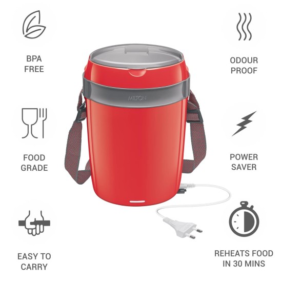 MILTON Euroline Futron Stainless Steel Electric Lunch Box, 4 Containers, Red