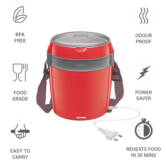 MILTON Euroline Futron Stainless Steel Electric Lunch Box, (3 Containers), Red