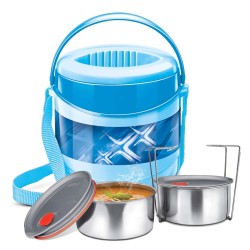 MILTON Econa Deluxe 2 Tiffin Box Set, 200 ml/150mm, (2 Containers), Blue, Stainless Steel