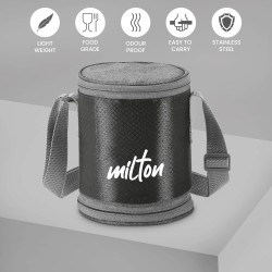 MILTON Expando 3+1 Lunch Box (4 Stainless Steel Container, 200 ml, 320 ml, 320 ml, 500 ml) with Insulated Jacket, Black | Leak & Odour Proof | Food Grade | Easy to Carry | Office | College