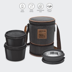 MILTON Flexi Insulated Inner Stainless Steel Lunch Box Set, 3 Containers, Brown