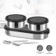 MILTON Master Stainless Steel Lunch Box (Oval Container, 450ml; 2 Leak Proof Round Container, 280 ml; Spoon & Fork) with Insulated Jacket, Black | Tiffin | Food Grade | Easy to Carry | Odour Proof