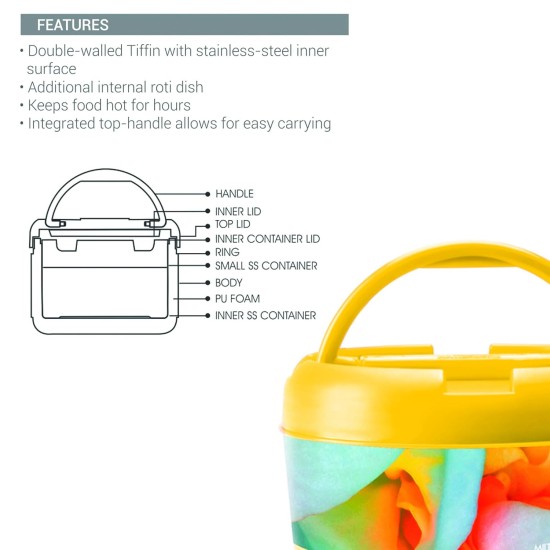 MILTON New Brunch Inner Stainless Steel Lunch Box, 590 ml, Yellow