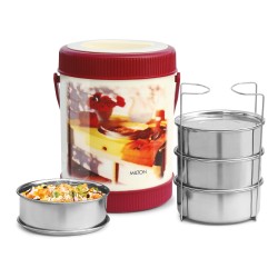 MILTON Sheriff Tiffin 4 Stainless Steel Containers, 3 litres, Orange | PU Insulated | Food Grade | Easy to Carry | Hot & Cold | Office | Outdoors | Food Grade