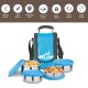 MILTON Tasty 4 Stainless Steel Lunch Box with 4 Containers, (1-200 ml, 2-320 ml Each, 1-500 ml), Cyan | Leak proof | Easy to carry | Stainless Steel | Odour Proof | Food Grade