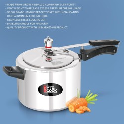 Milton Pro Cook Aluminium Non Induction Pressure Cooker With Inner Lid, 5 litre, Silver | Hot Plate Safe | Flame Safe