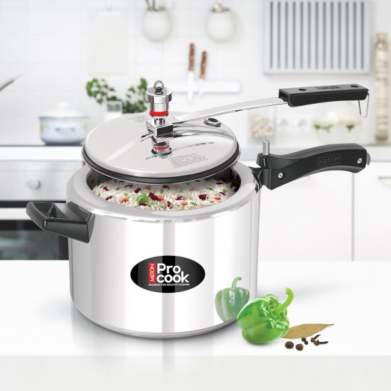 Milton Pro Cook Aluminium Non Induction Pressure Cooker With Inner Lid, 5 litre, Silver | Hot Plate Safe | Flame Safe