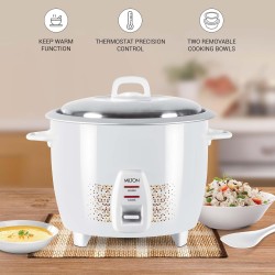 MILTON Euroline Prime 1.8 Liter Electric Rice Cooker With Additional Cooking Bowl, 700 Watt, White