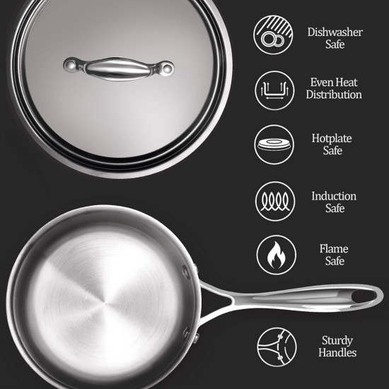 Milton Pro Cook Triply Stainless Steel Sauce Pan with Lid, 14 cm / 1 Litre | 3 Years Warranty